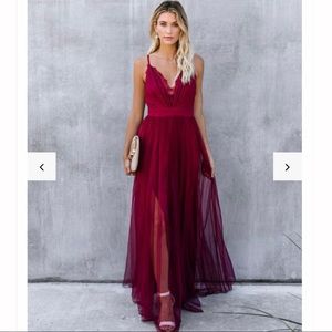 Lace Tulle Maxi - Wine